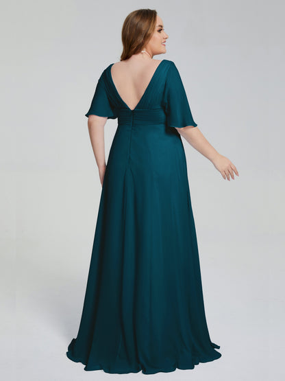 Daniela Sweep Train Plus Size Bridesmaid Dresses with Sleeves