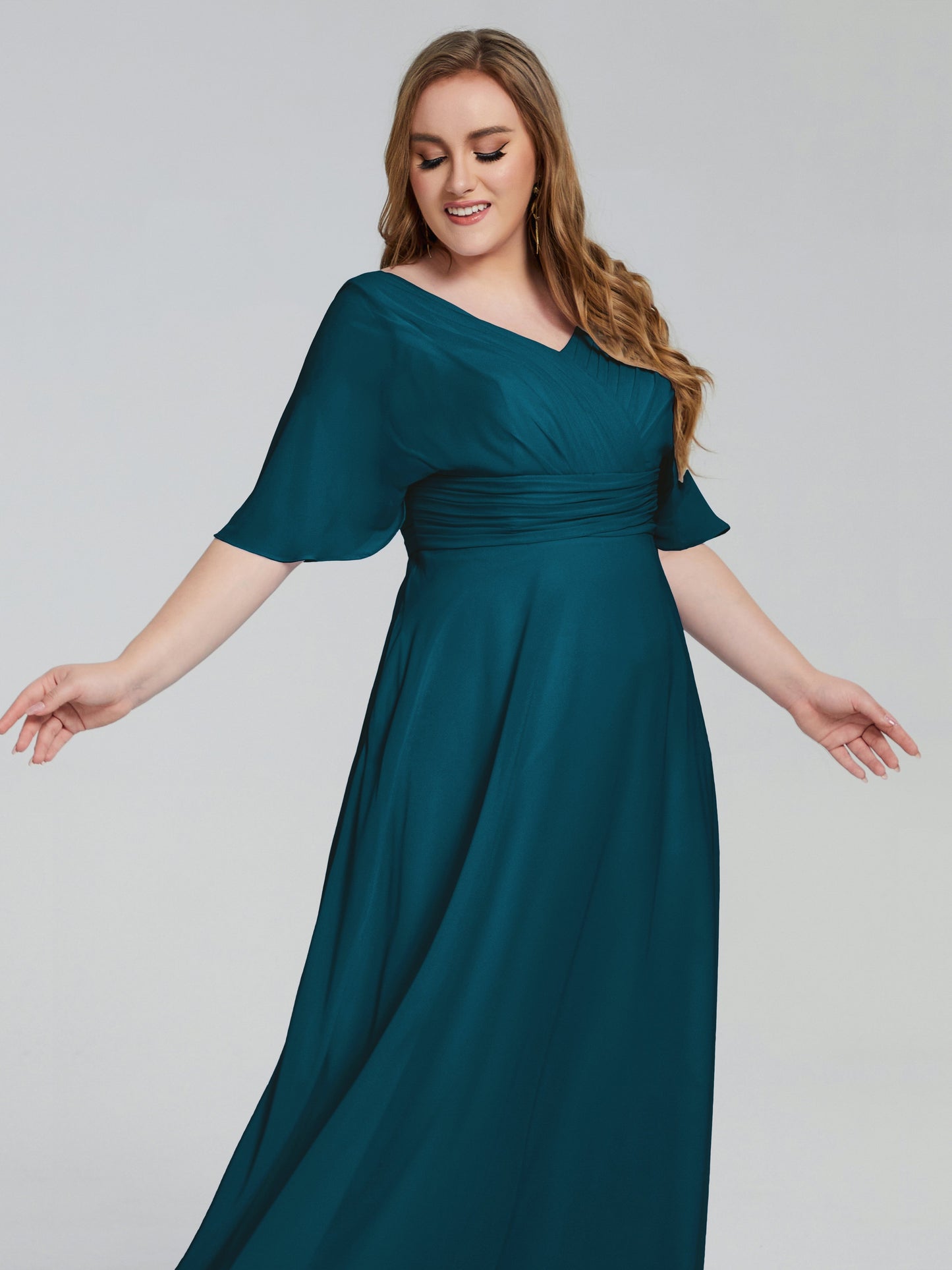 Daniela Sweep Train Plus Size Bridesmaid Dresses with Sleeves