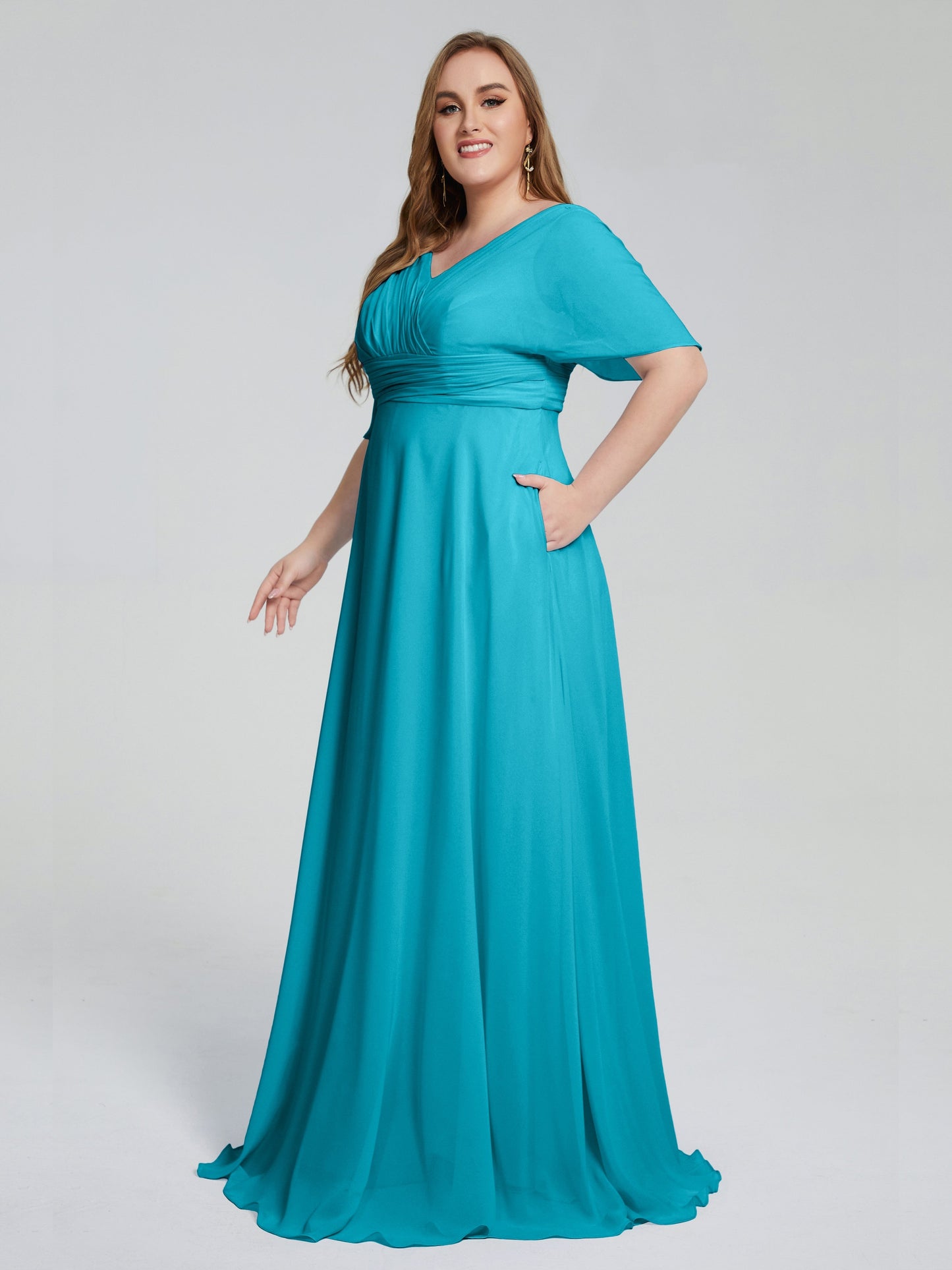 Daniela Sweep Train Plus Size Bridesmaid Dresses with Sleeves