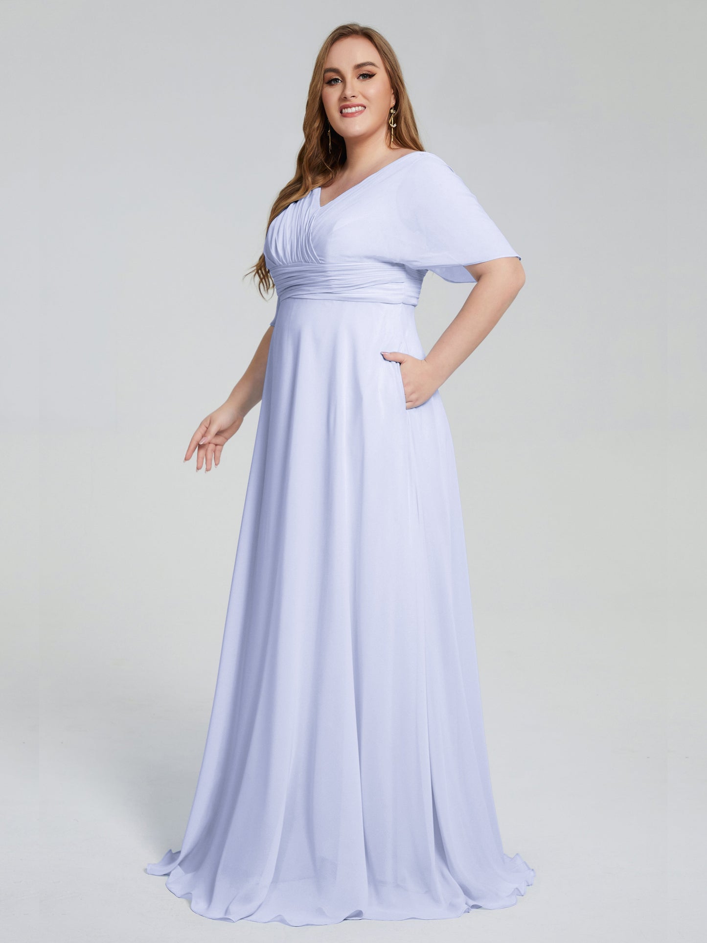 Daniela Sweep Train Plus Size Bridesmaid Dresses with Sleeves
