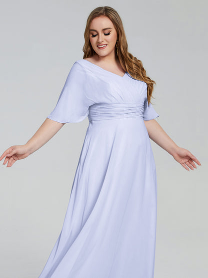 Daniela Sweep Train Plus Size Bridesmaid Dresses with Sleeves