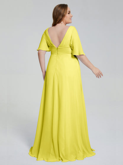 Daniela Sweep Train Plus Size Bridesmaid Dresses with Sleeves