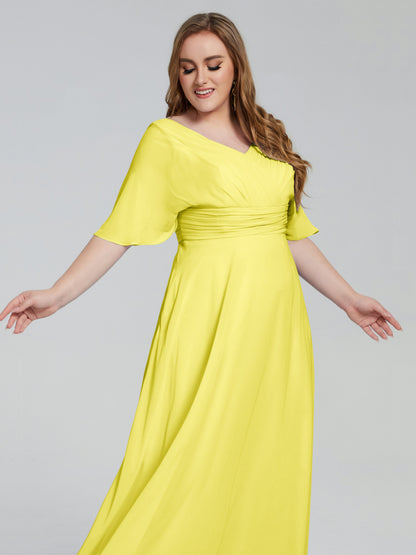 Daniela Sweep Train Plus Size Bridesmaid Dresses with Sleeves