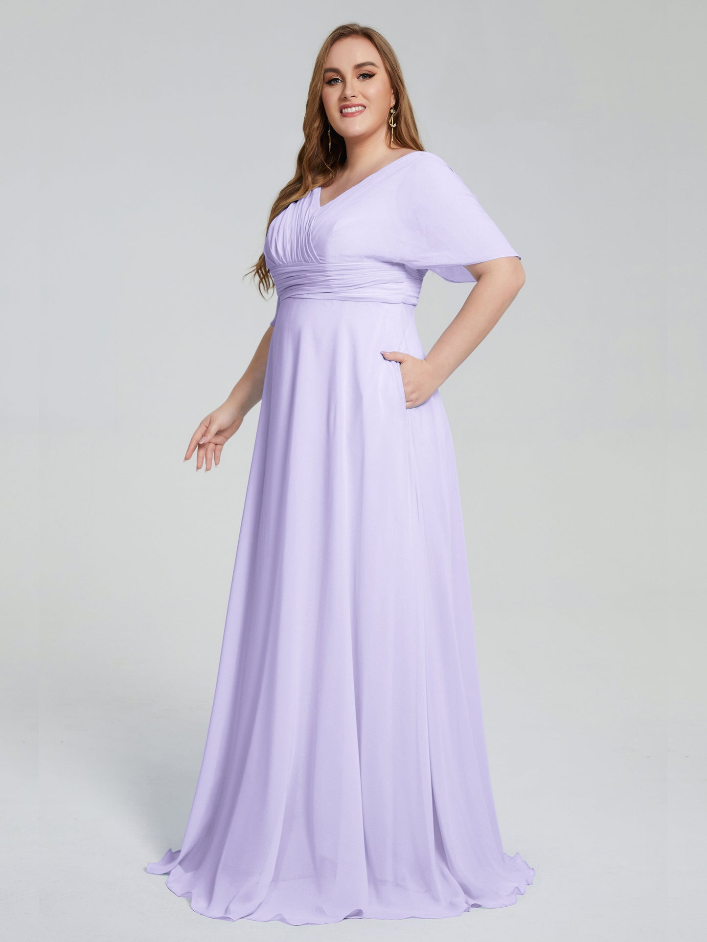 Daniela Sweep Train Plus Size Bridesmaid Dresses with Sleeves