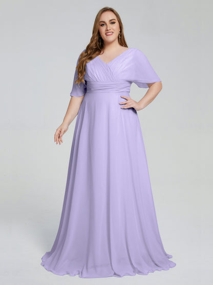 Daniela Sweep Train Plus Size Bridesmaid Dresses with Sleeves
