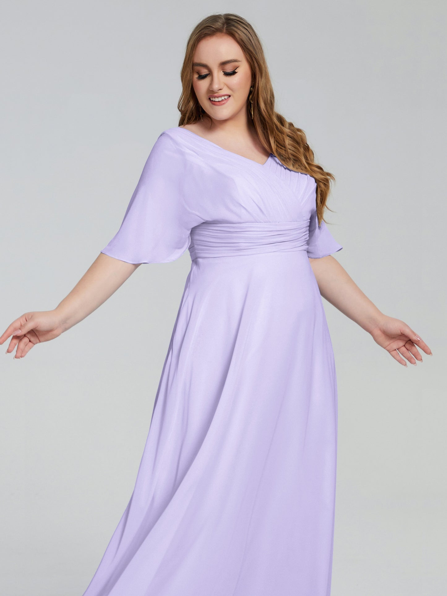 Daniela Sweep Train Plus Size Bridesmaid Dresses with Sleeves