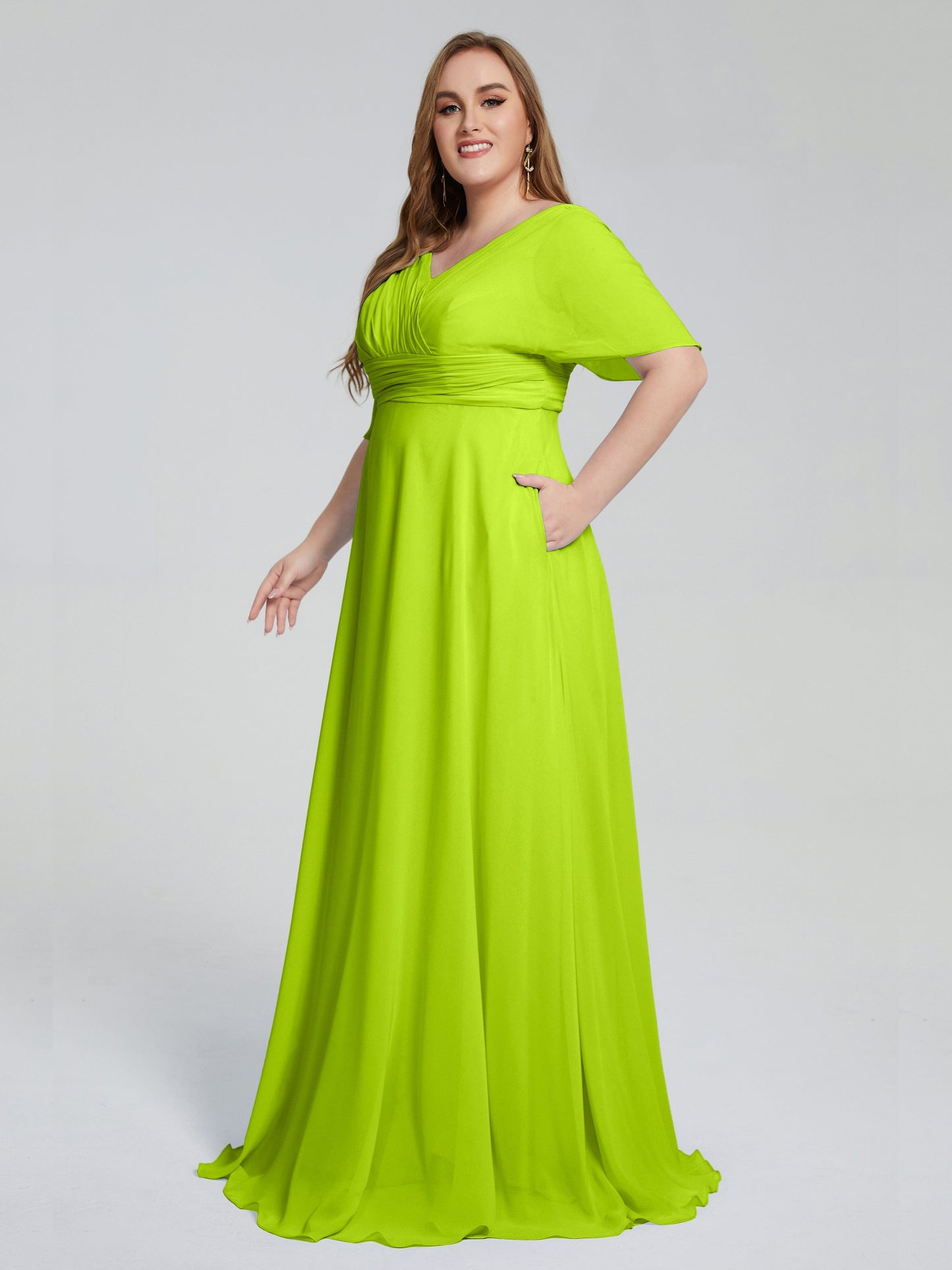 Daniela Sweep Train Plus Size Bridesmaid Dresses with Sleeves