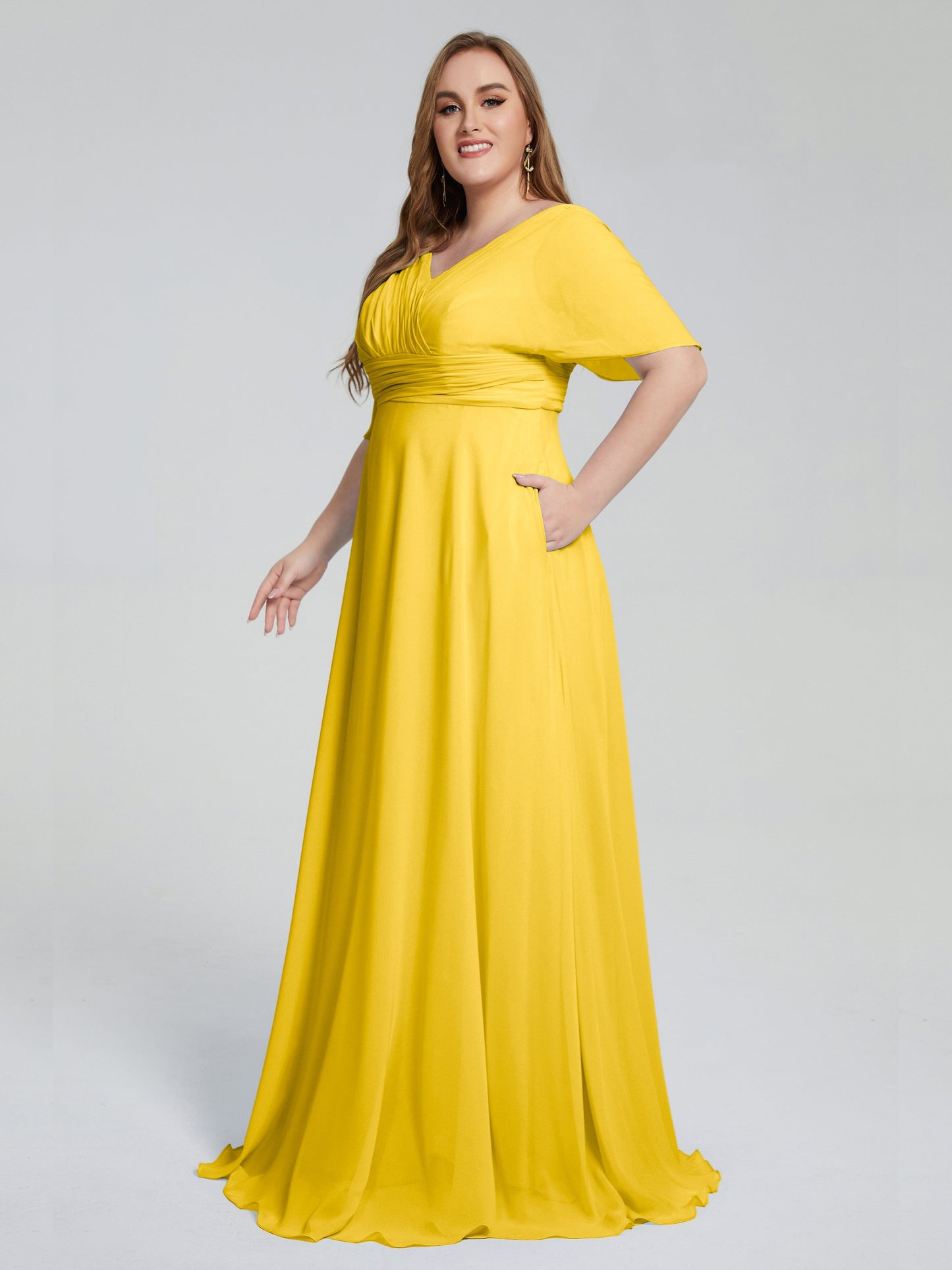 Daniela Sweep Train Plus Size Bridesmaid Dresses with Sleeves