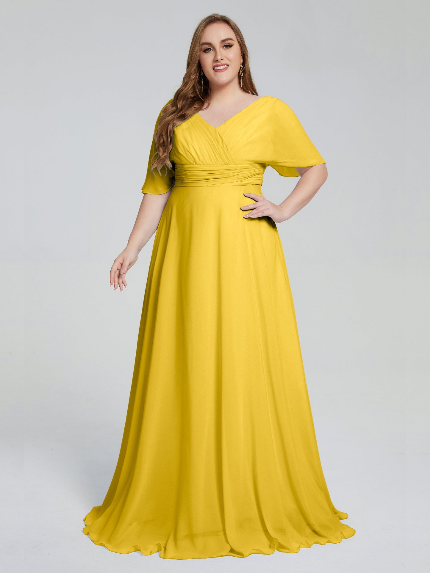 Daniela Sweep Train Plus Size Bridesmaid Dresses with Sleeves