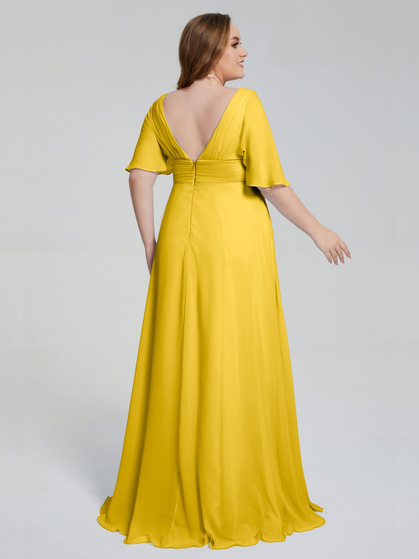 Daniela Sweep Train Plus Size Bridesmaid Dresses with Sleeves