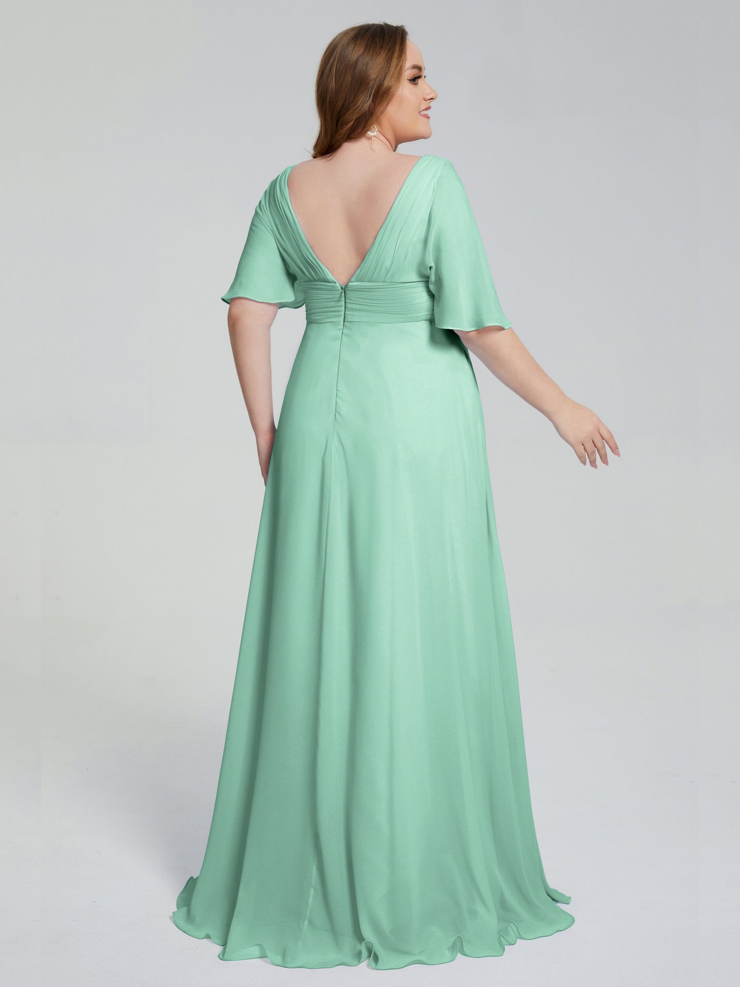 Daniela Sweep Train Plus Size Bridesmaid Dresses with Sleeves