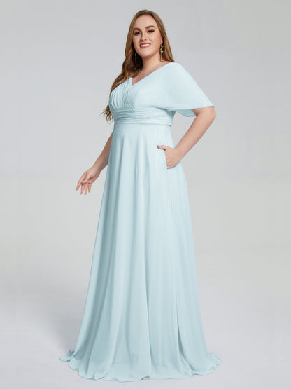 Daniela Sweep Train Plus Size Bridesmaid Dresses with Sleeves