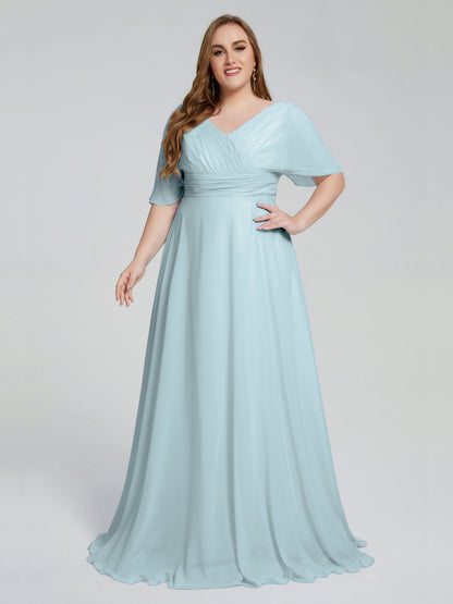 Daniela Sweep Train Plus Size Bridesmaid Dresses with Sleeves