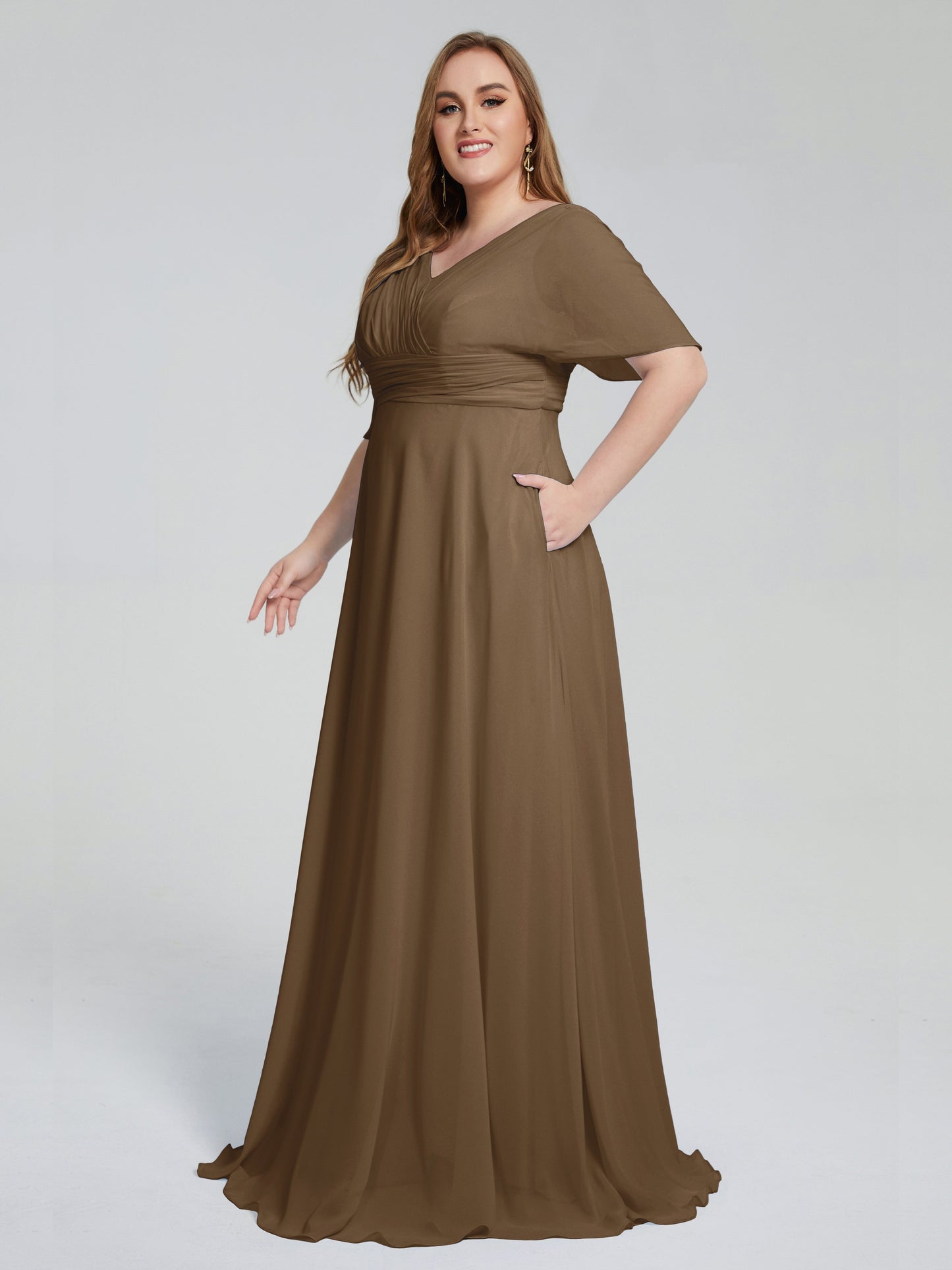 Daniela Sweep Train Plus Size Bridesmaid Dresses with Sleeves