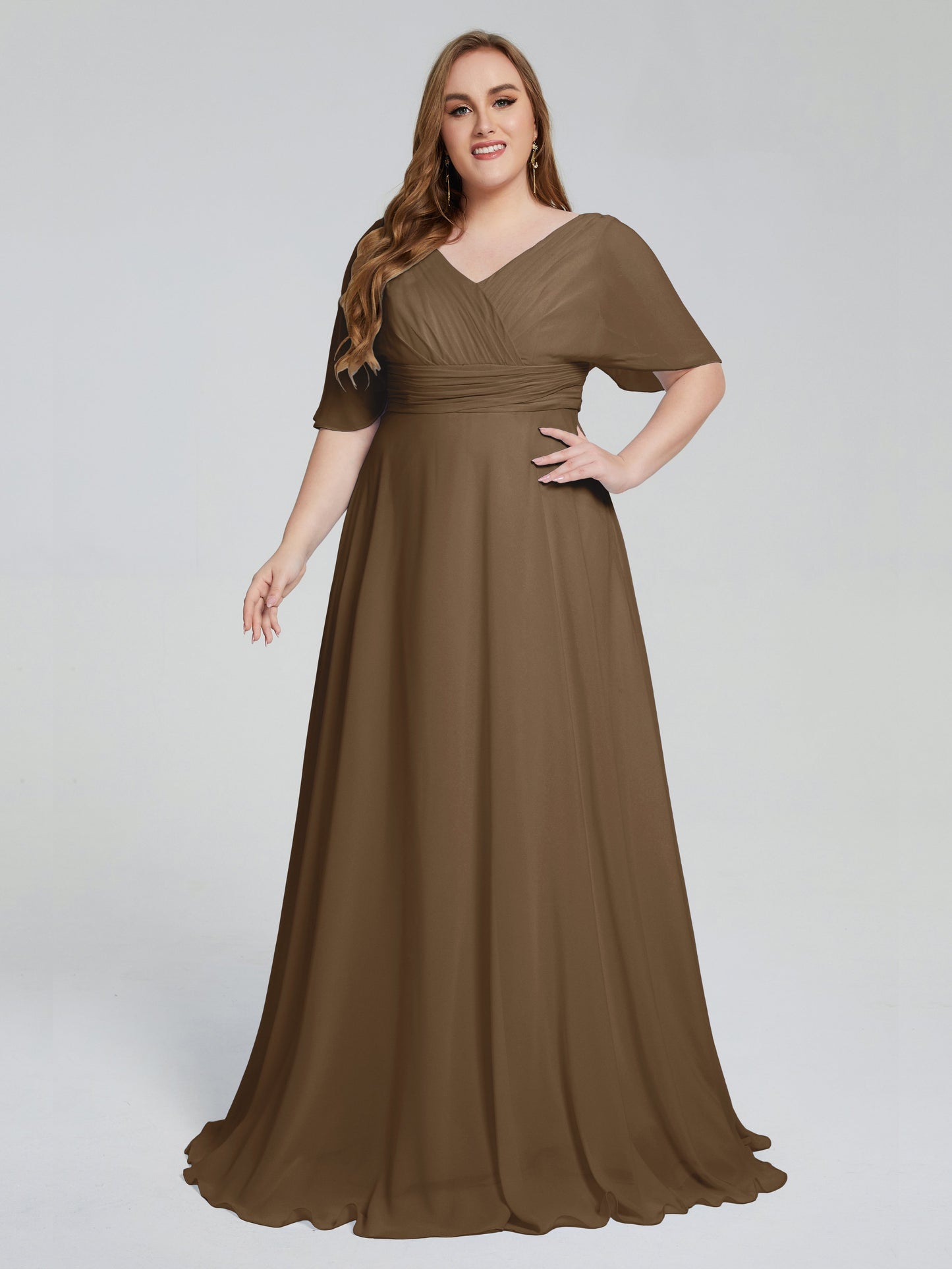 Daniela Sweep Train Plus Size Bridesmaid Dresses with Sleeves