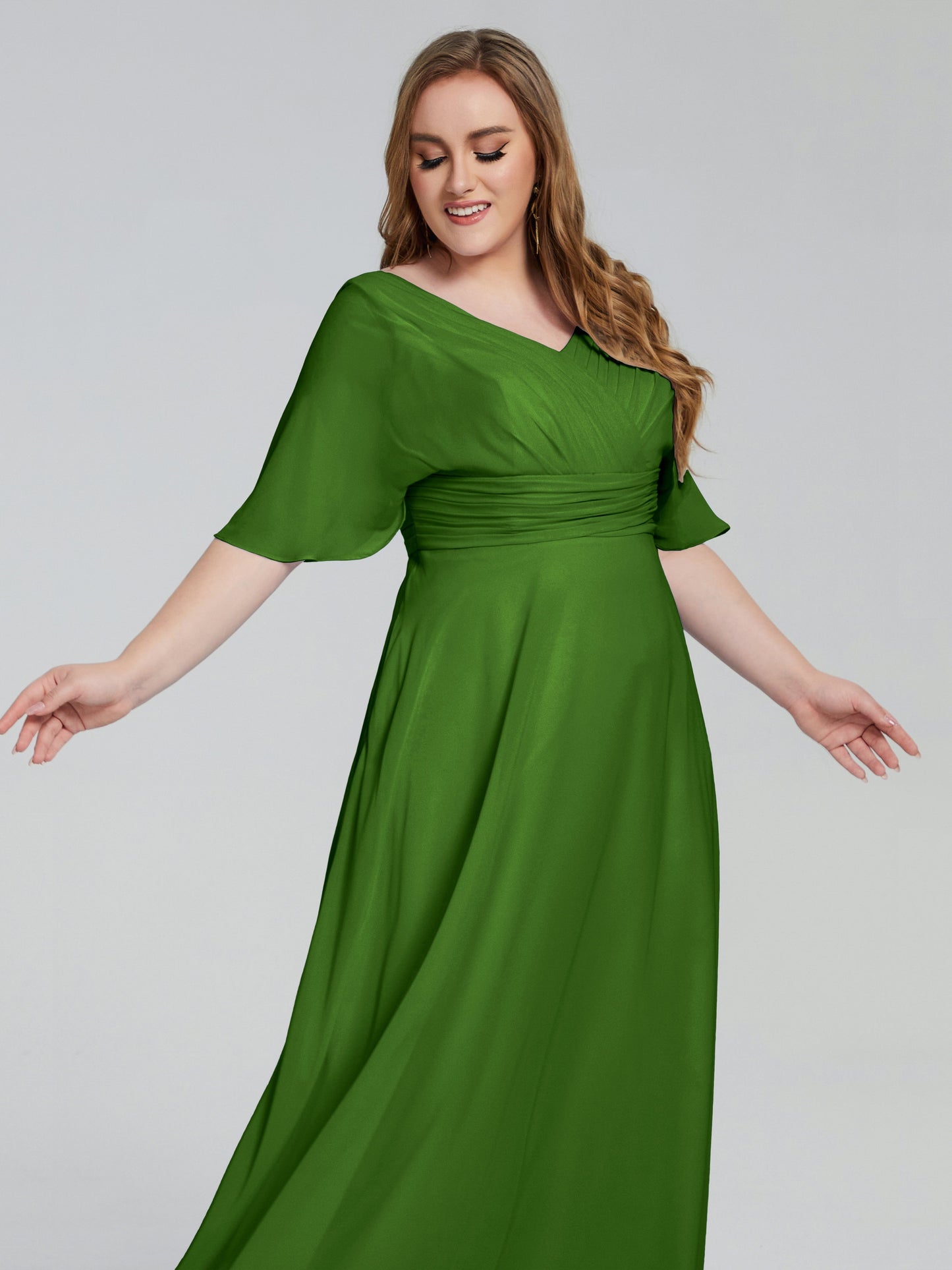 Daniela Sweep Train Plus Size Bridesmaid Dresses with Sleeves