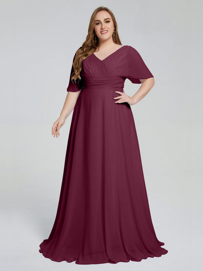 Daniela Sweep Train Plus Size Bridesmaid Dresses with Sleeves