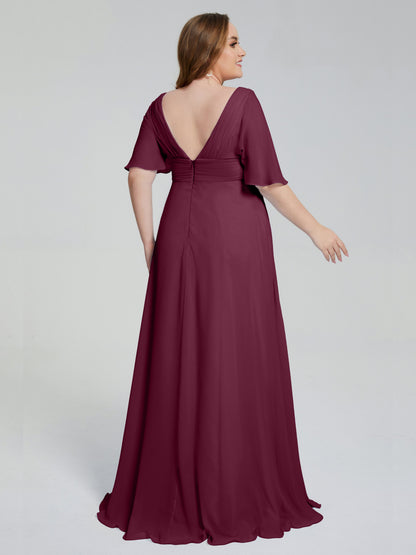 Daniela Sweep Train Plus Size Bridesmaid Dresses with Sleeves