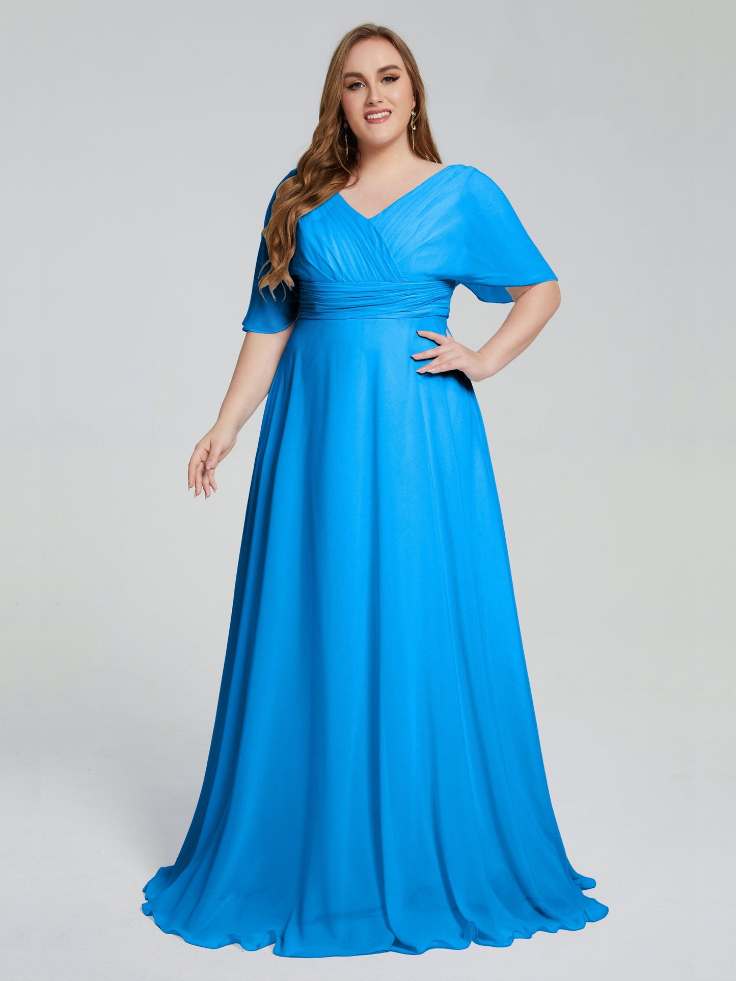 Daniela Sweep Train Plus Size Bridesmaid Dresses with Sleeves