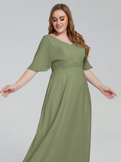 Daniela Sweep Train Plus Size Bridesmaid Dresses with Sleeves