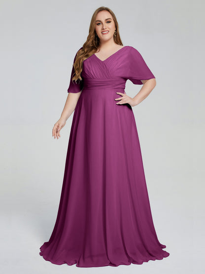 Daniela Sweep Train Plus Size Bridesmaid Dresses with Sleeves