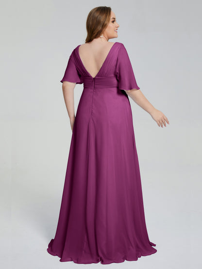 Daniela Sweep Train Plus Size Bridesmaid Dresses with Sleeves