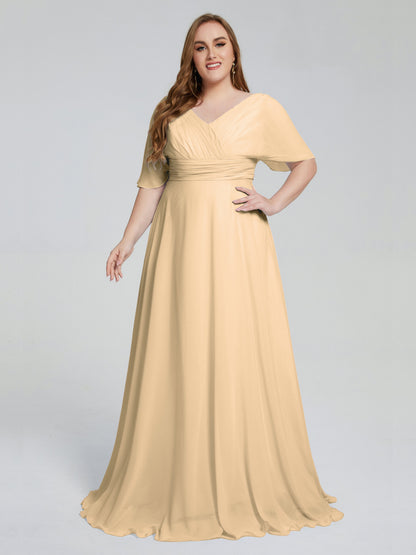 Daniela Sweep Train Plus Size Bridesmaid Dresses with Sleeves