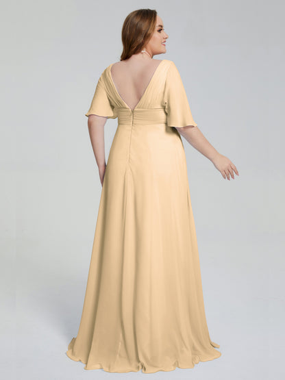Daniela Sweep Train Plus Size Bridesmaid Dresses with Sleeves