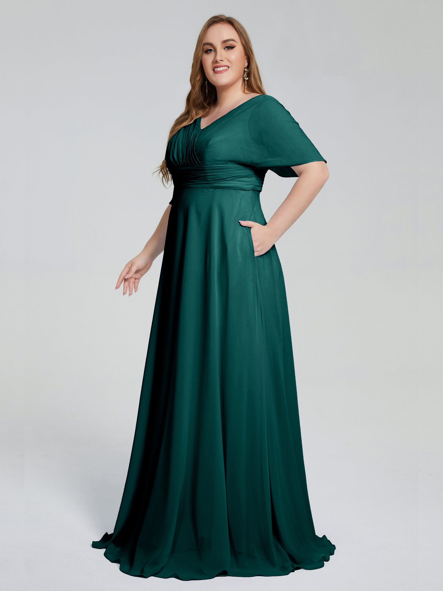 Daniela Sweep Train Plus Size Bridesmaid Dresses with Sleeves