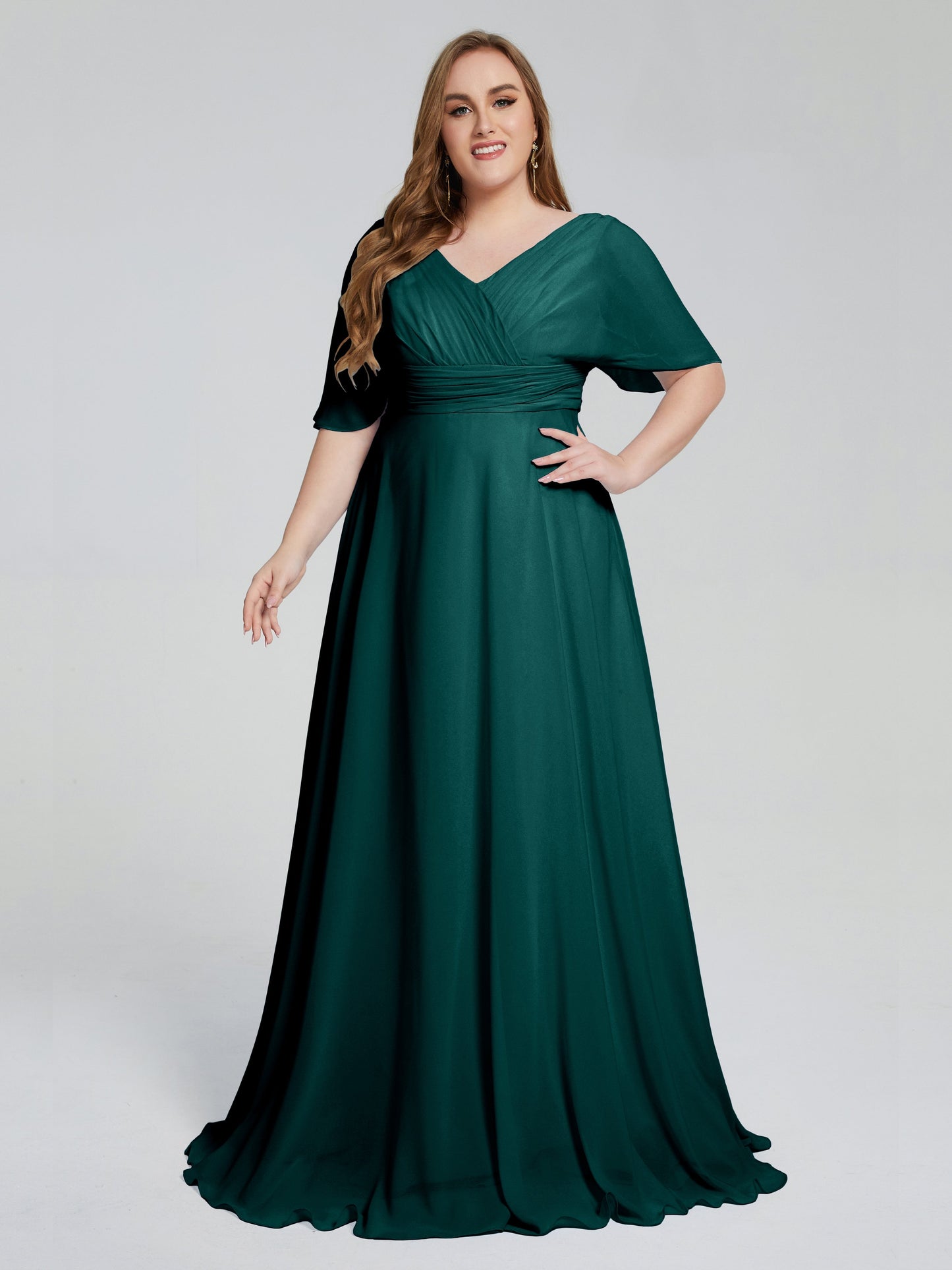 Daniela Sweep Train Plus Size Bridesmaid Dresses with Sleeves
