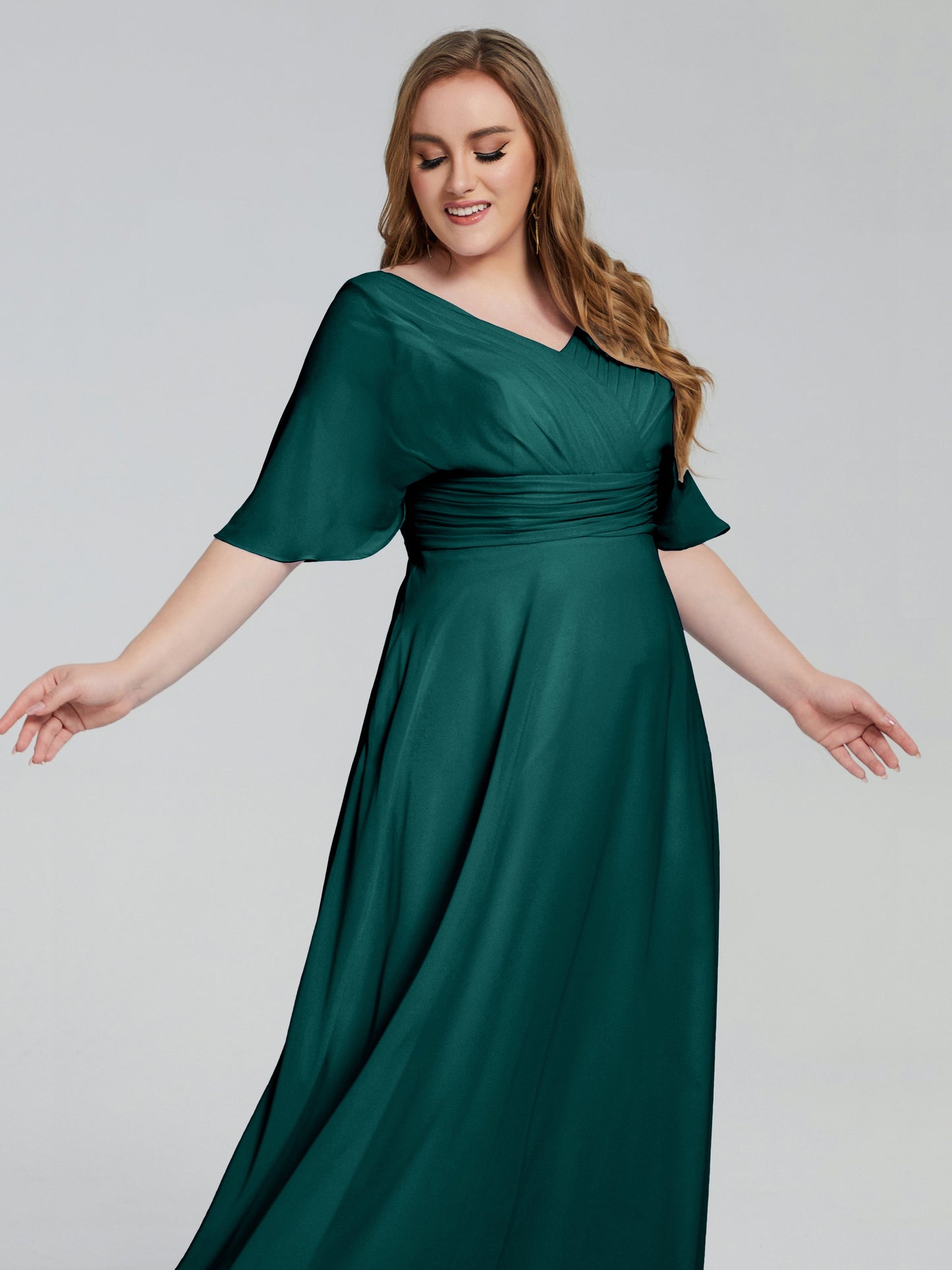 Daniela Sweep Train Plus Size Bridesmaid Dresses with Sleeves