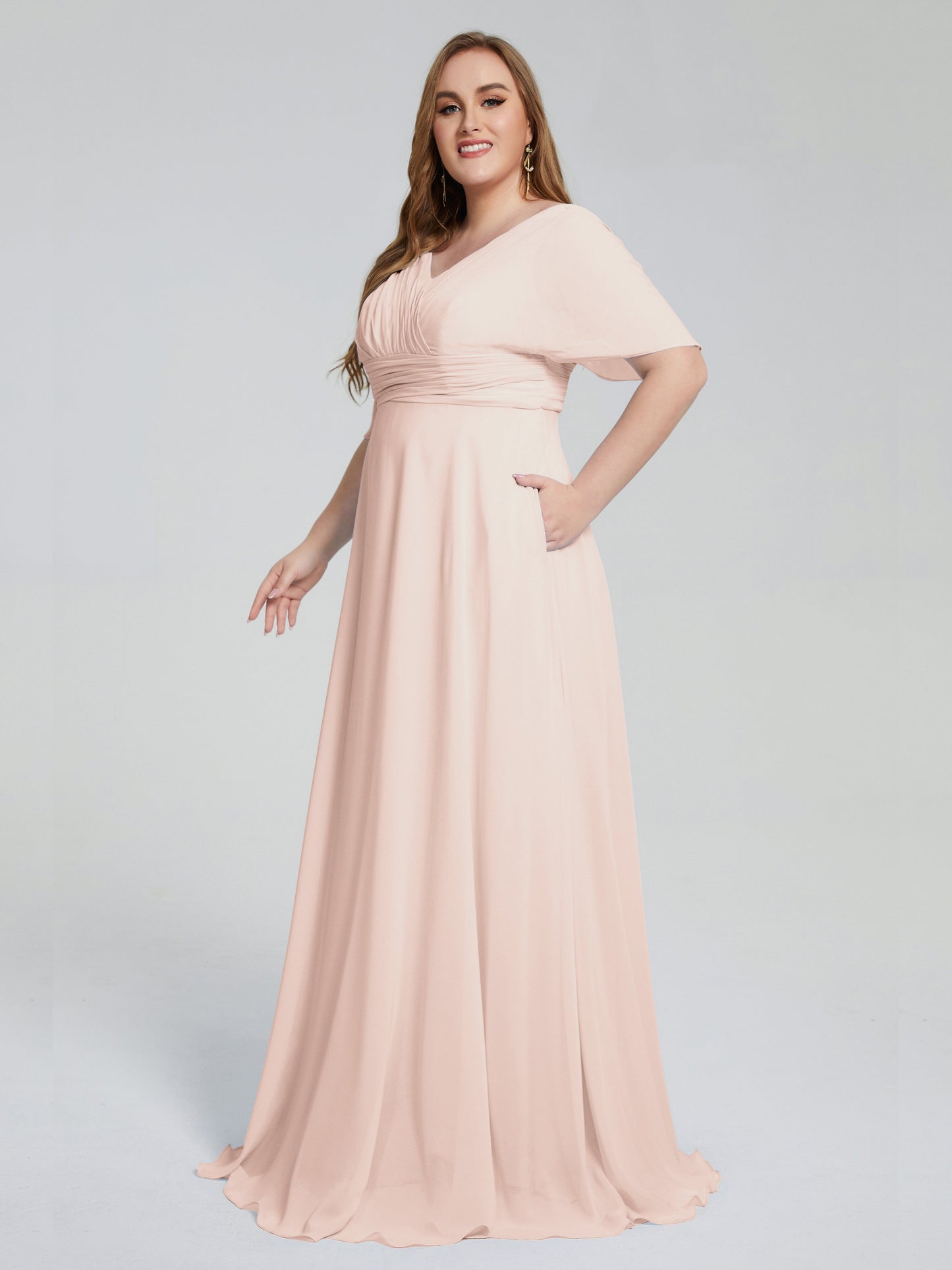 Daniela Sweep Train Plus Size Bridesmaid Dresses with Sleeves