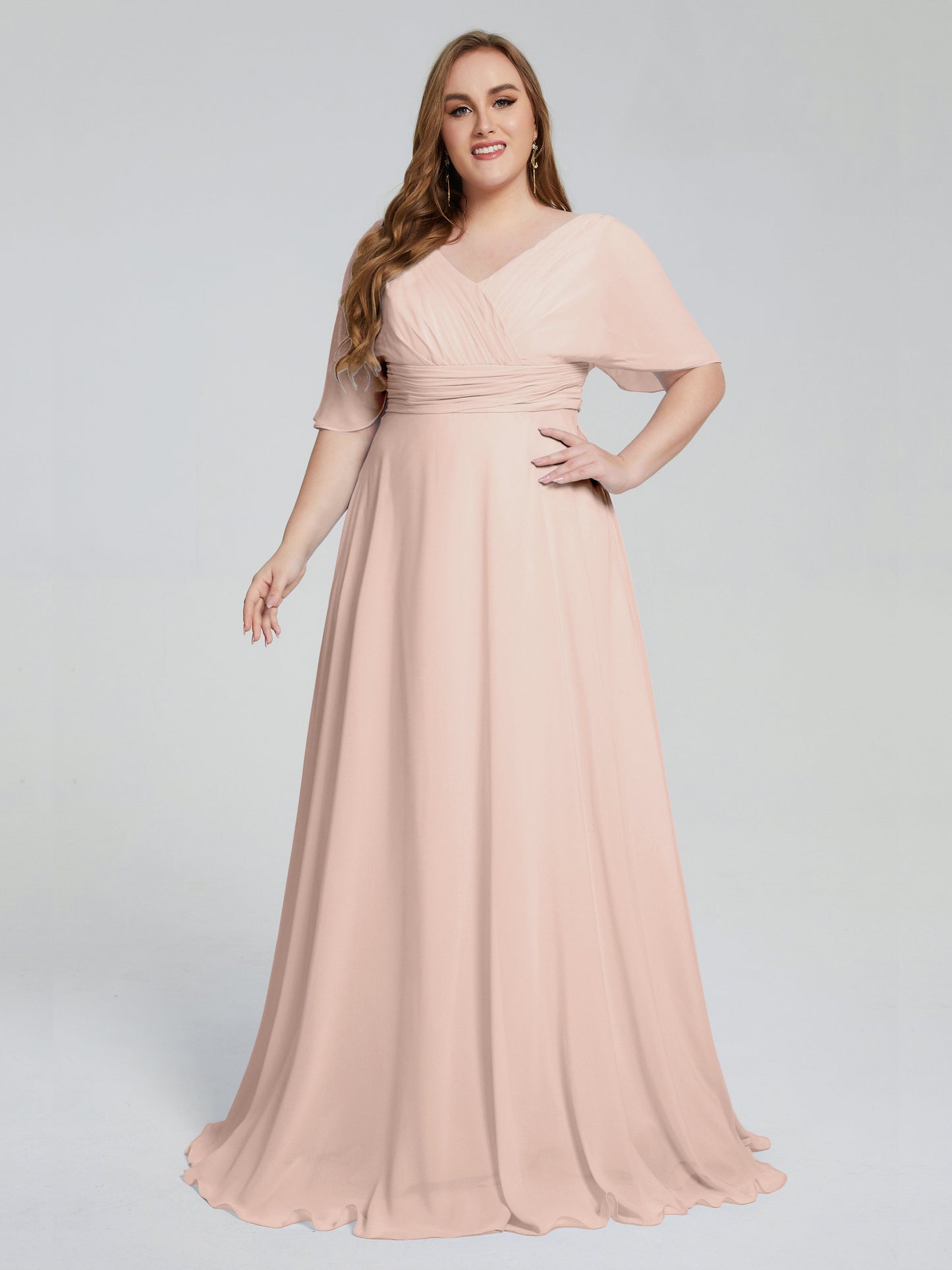 Daniela Sweep Train Plus Size Bridesmaid Dresses with Sleeves
