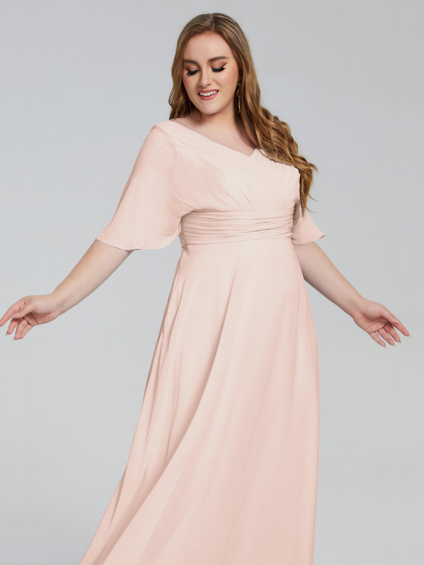 Daniela Sweep Train Plus Size Bridesmaid Dresses with Sleeves