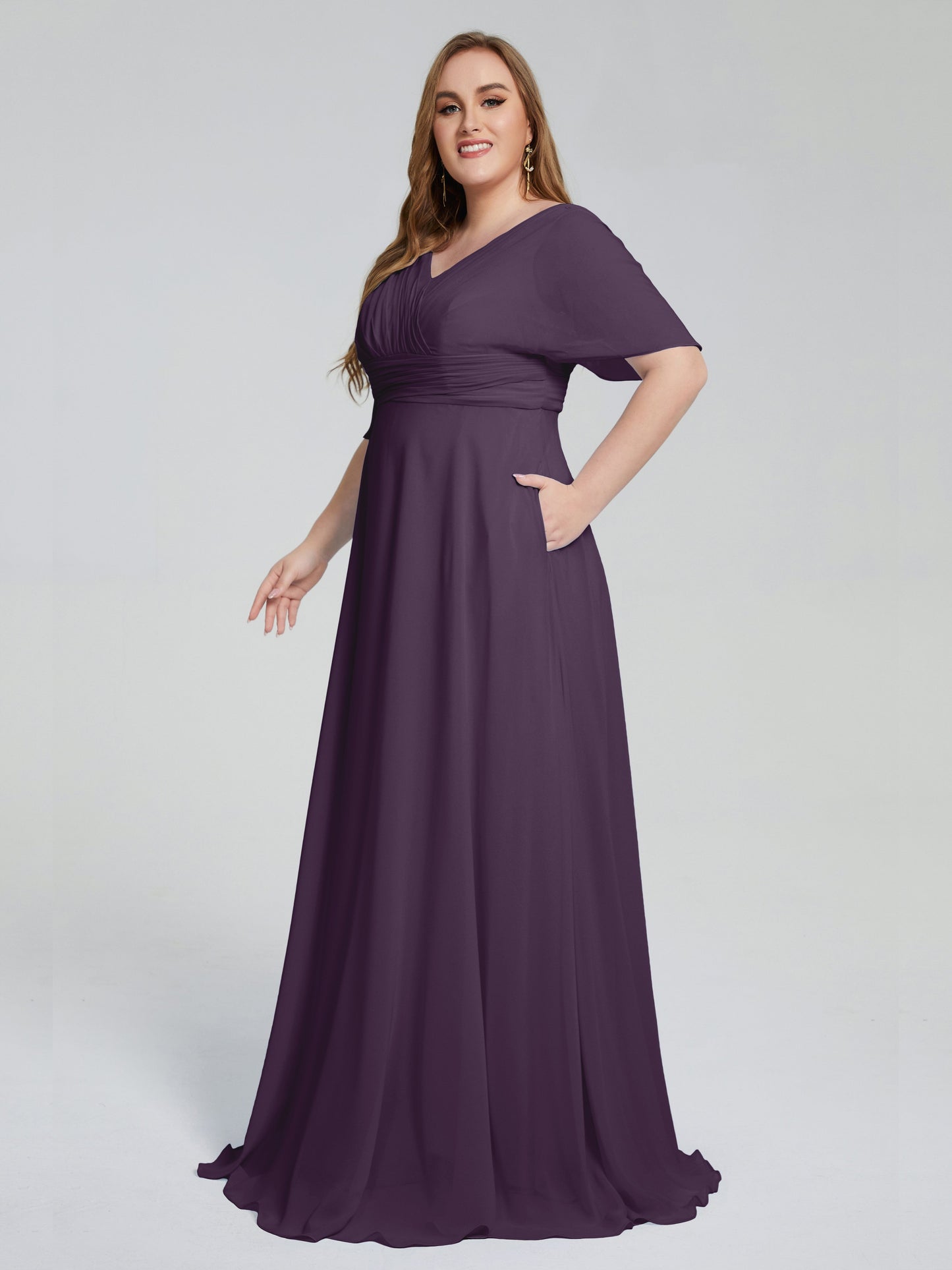Daniela Sweep Train Plus Size Bridesmaid Dresses with Sleeves