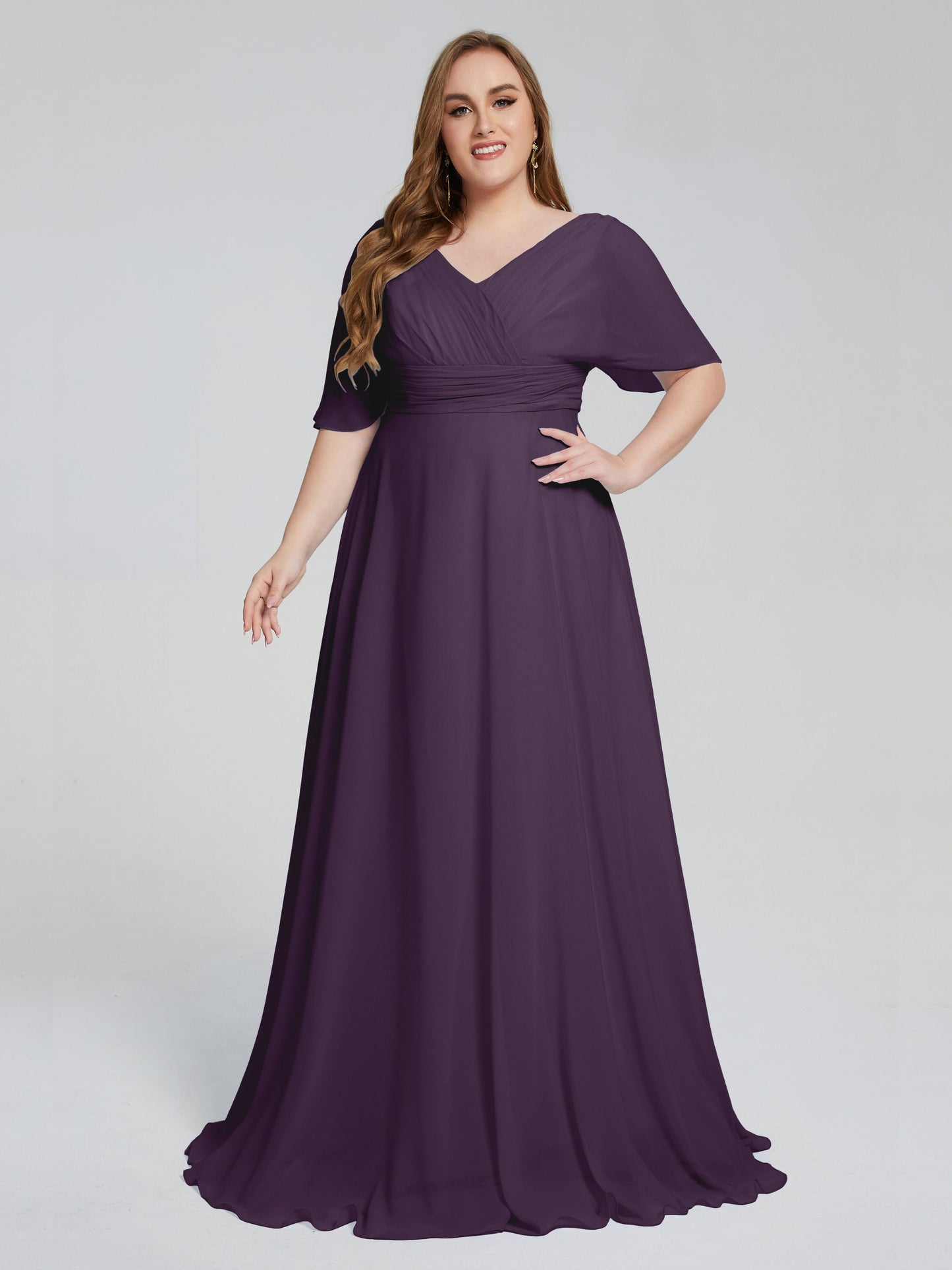 Daniela Sweep Train Plus Size Bridesmaid Dresses with Sleeves