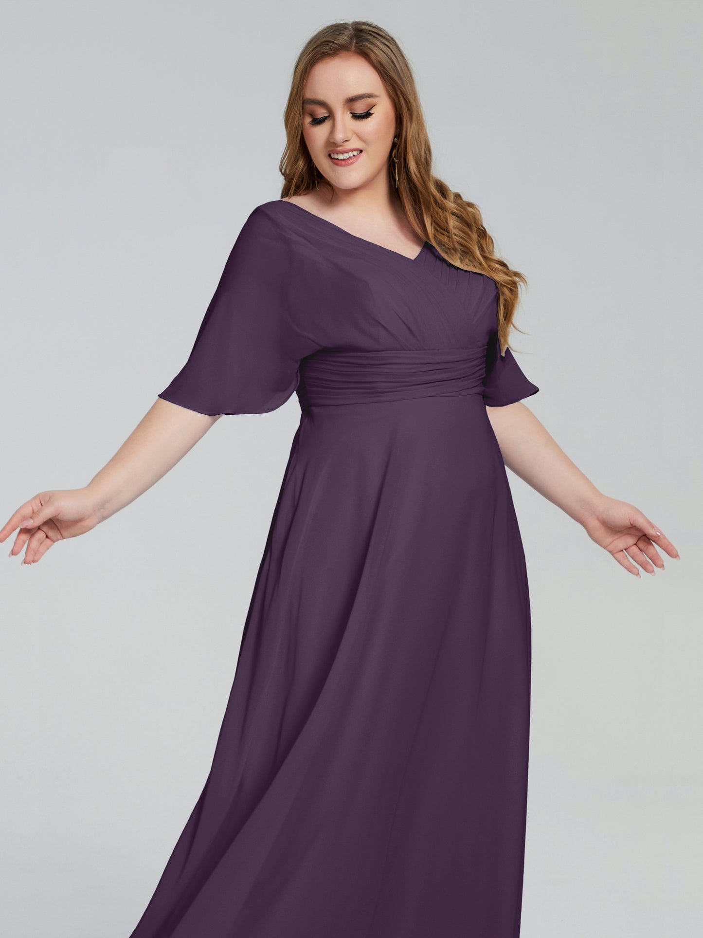 Daniela Sweep Train Plus Size Bridesmaid Dresses with Sleeves
