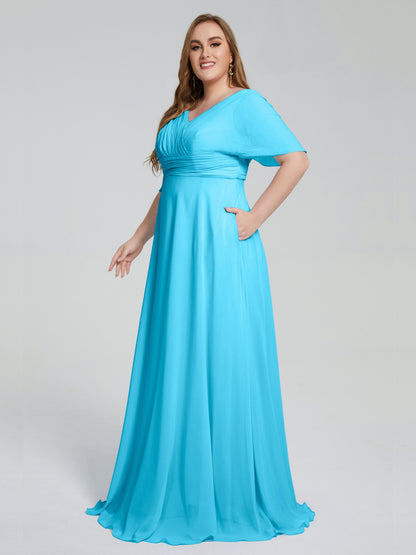 Daniela Sweep Train Plus Size Bridesmaid Dresses with Sleeves