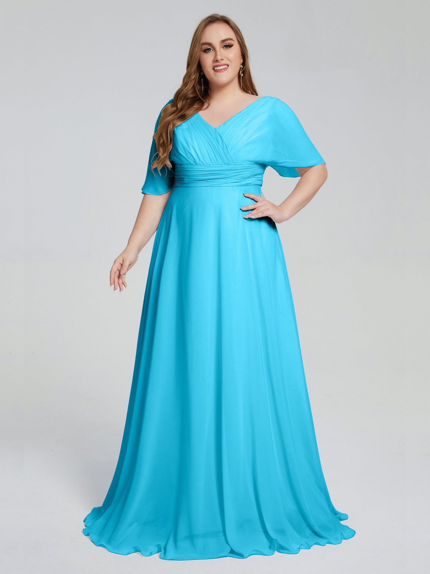 Daniela Sweep Train Plus Size Bridesmaid Dresses with Sleeves