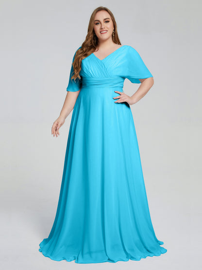 Daniela Sweep Train Plus Size Bridesmaid Dresses with Sleeves