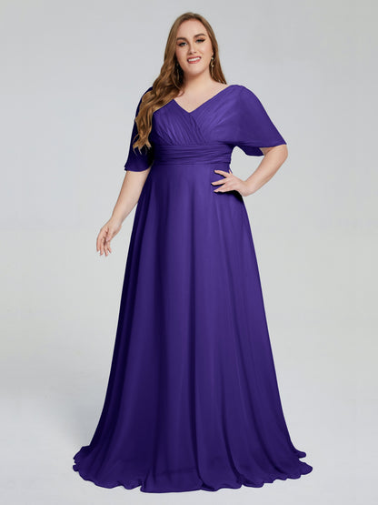 Daniela Sweep Train Plus Size Bridesmaid Dresses with Sleeves