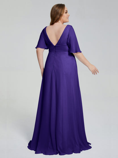 Daniela Sweep Train Plus Size Bridesmaid Dresses with Sleeves