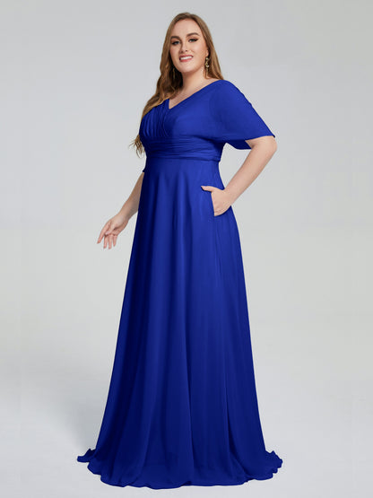 Daniela Sweep Train Plus Size Bridesmaid Dresses with Sleeves