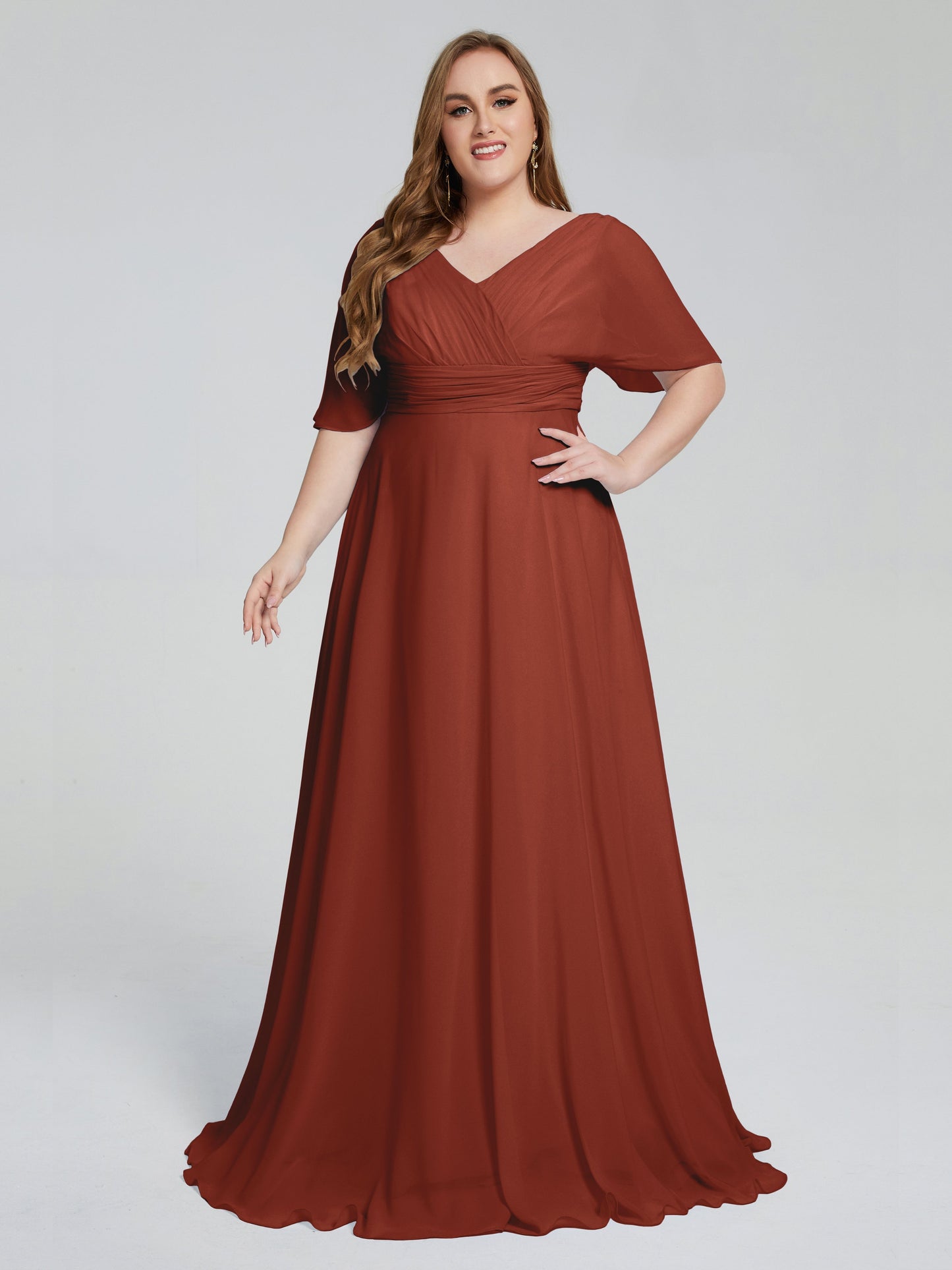 Daniela Sweep Train Plus Size Bridesmaid Dresses with Sleeves