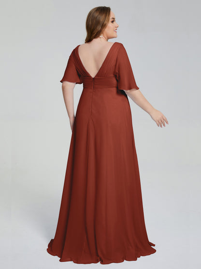 Daniela Sweep Train Plus Size Bridesmaid Dresses with Sleeves