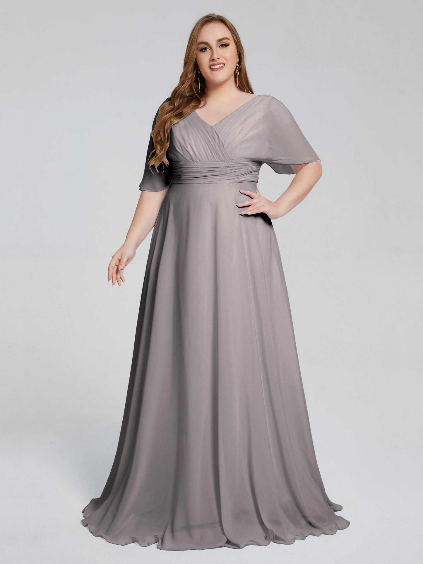 Daniela Sweep Train Plus Size Bridesmaid Dresses with Sleeves