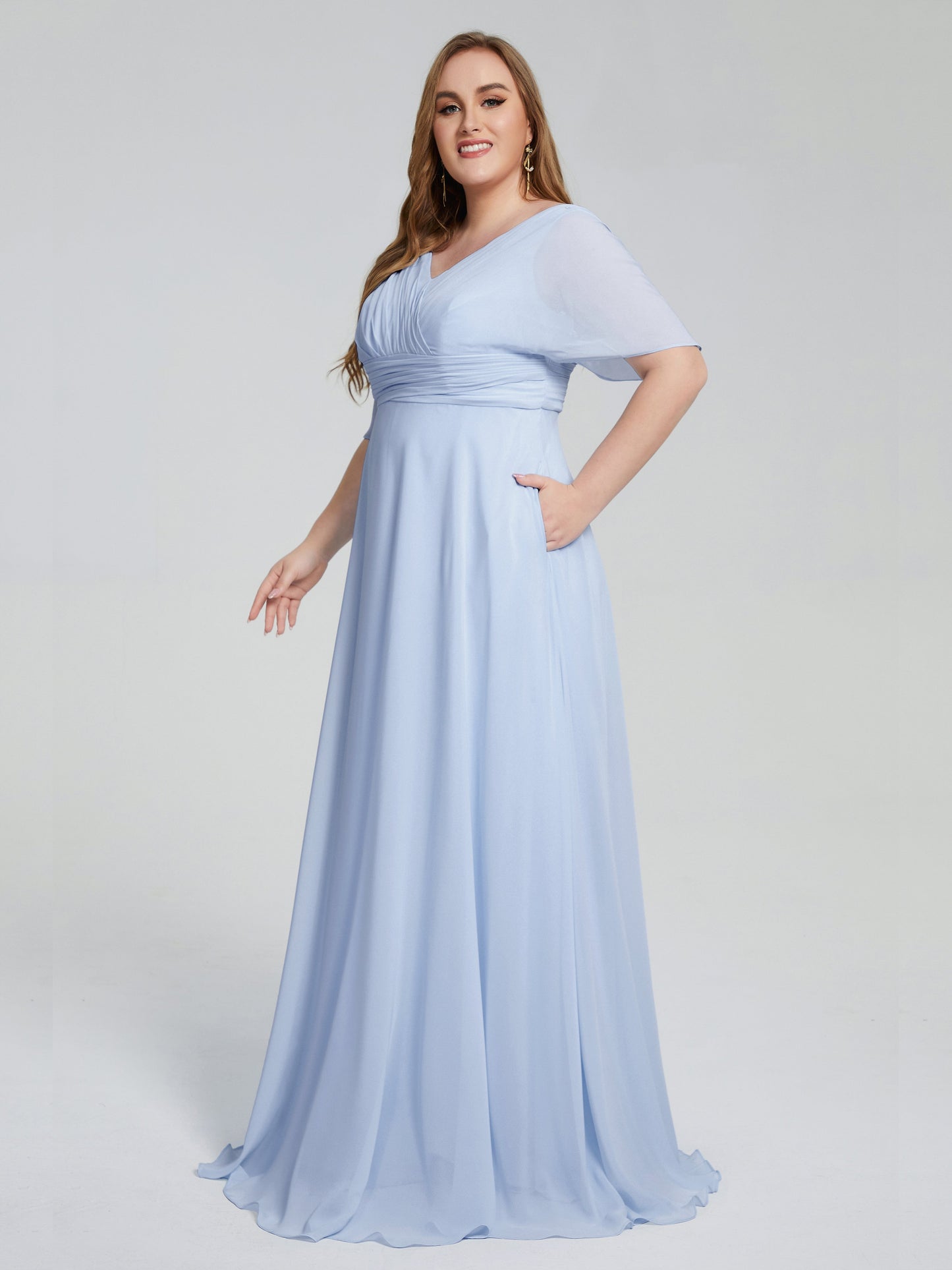 Daniela Sweep Train Plus Size Bridesmaid Dresses with Sleeves
