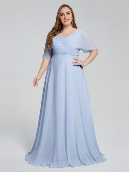 Daniela Sweep Train Plus Size Bridesmaid Dresses with Sleeves