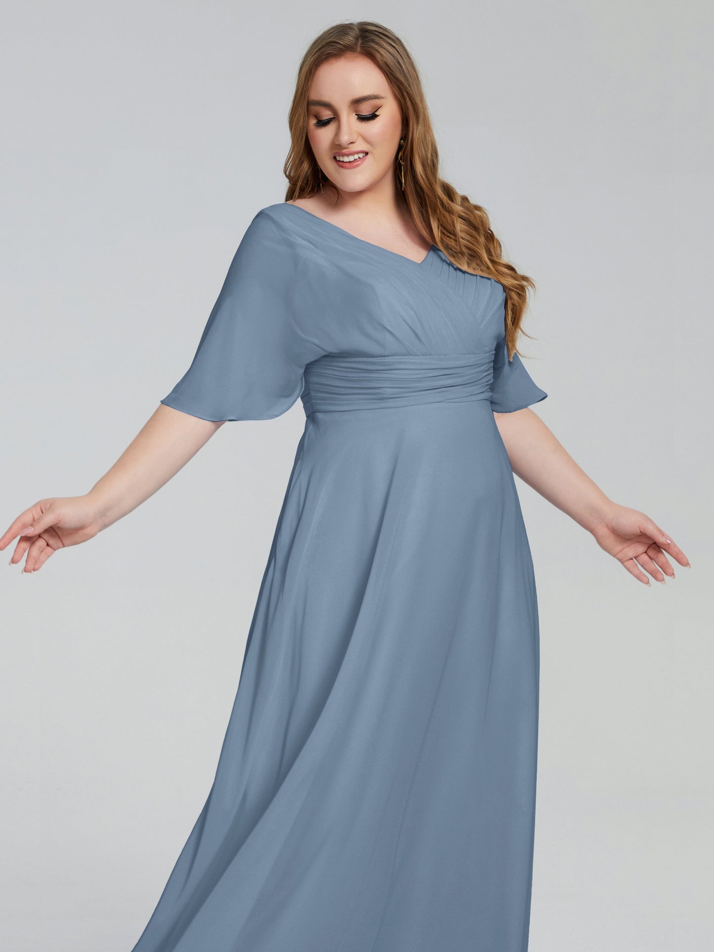 Daniela Sweep Train Plus Size Bridesmaid Dresses with Sleeves
