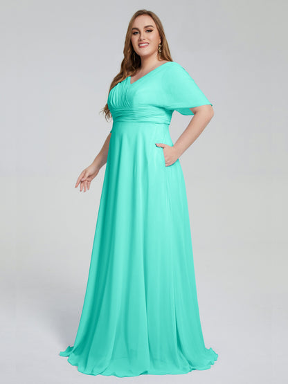 Daniela Sweep Train Plus Size Bridesmaid Dresses with Sleeves